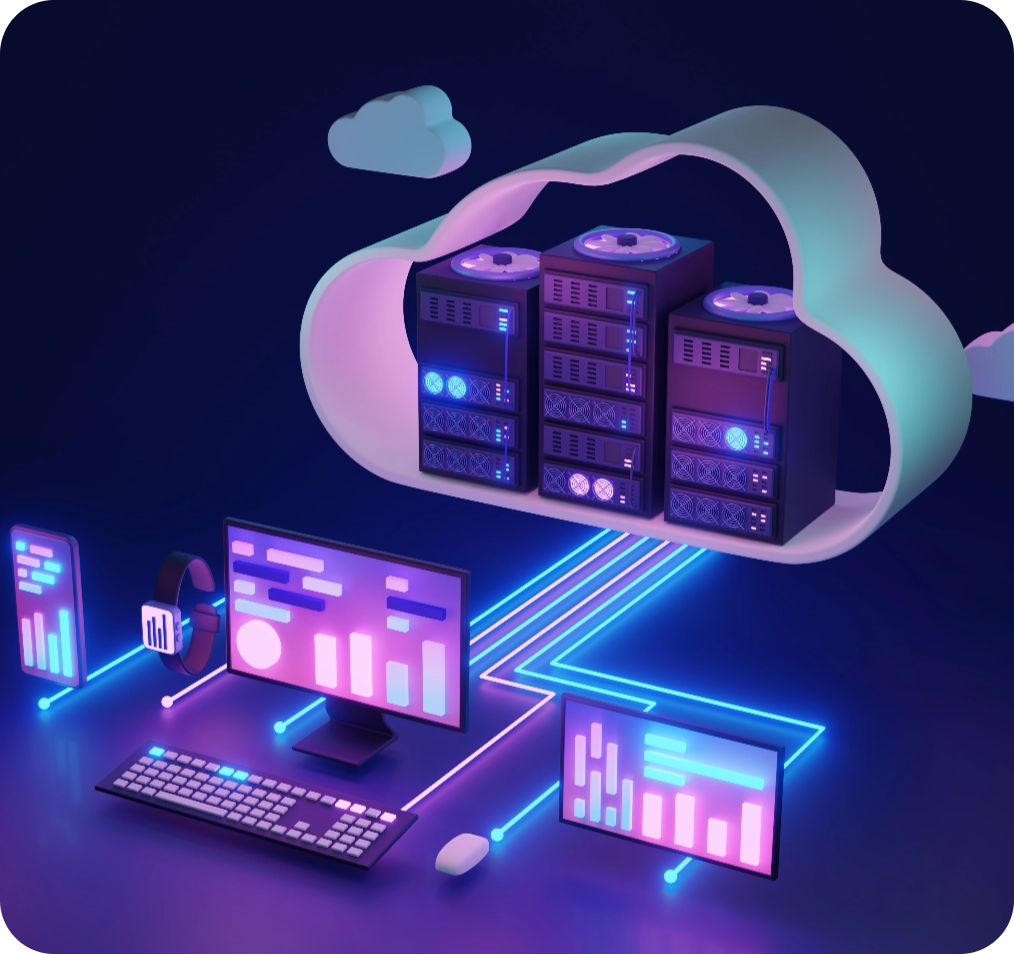 cloud computing database upload center hosting 3d illustration