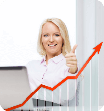 business success people gesture technology concept smiling businesswoman showing thumbs up with laptop computer growing chart office