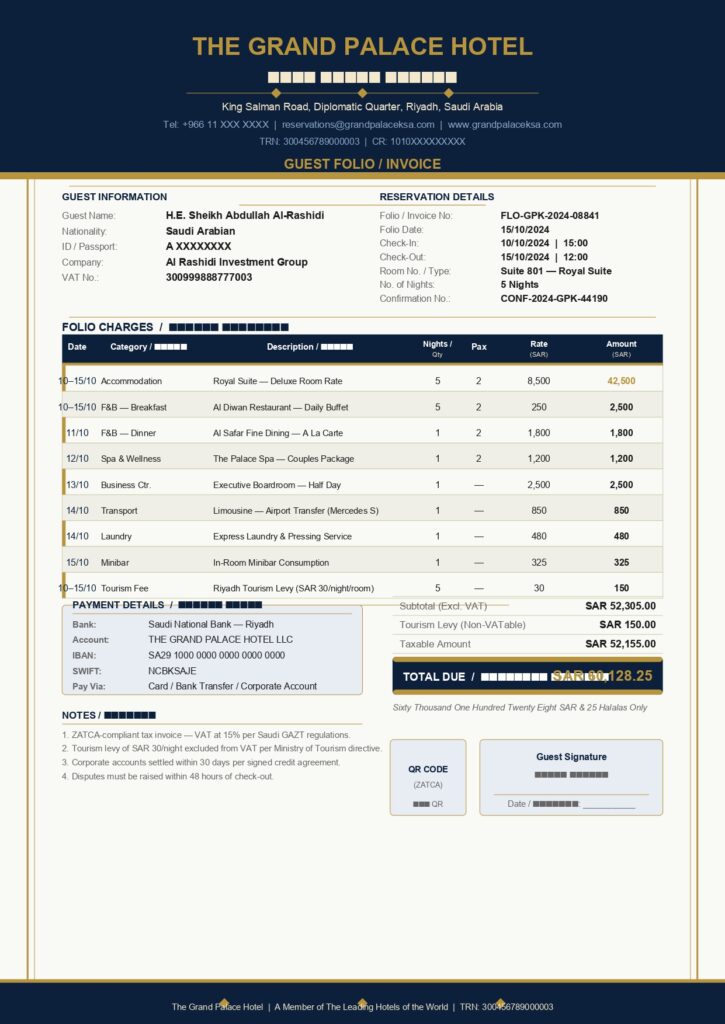 Invoice hospitality hotel